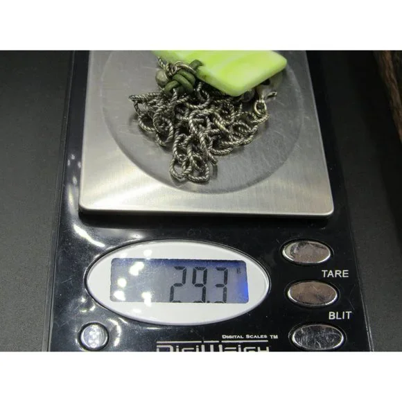 18" Sterling Silver Large Green Shell Pendant Necklace Vintage Minimalist - Picture 7 of 7